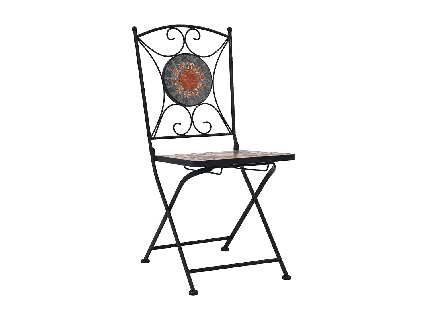 Conjunto de muebles de bistró de 3 piezas con mosaico cerámico naranja/gris 02_0014540