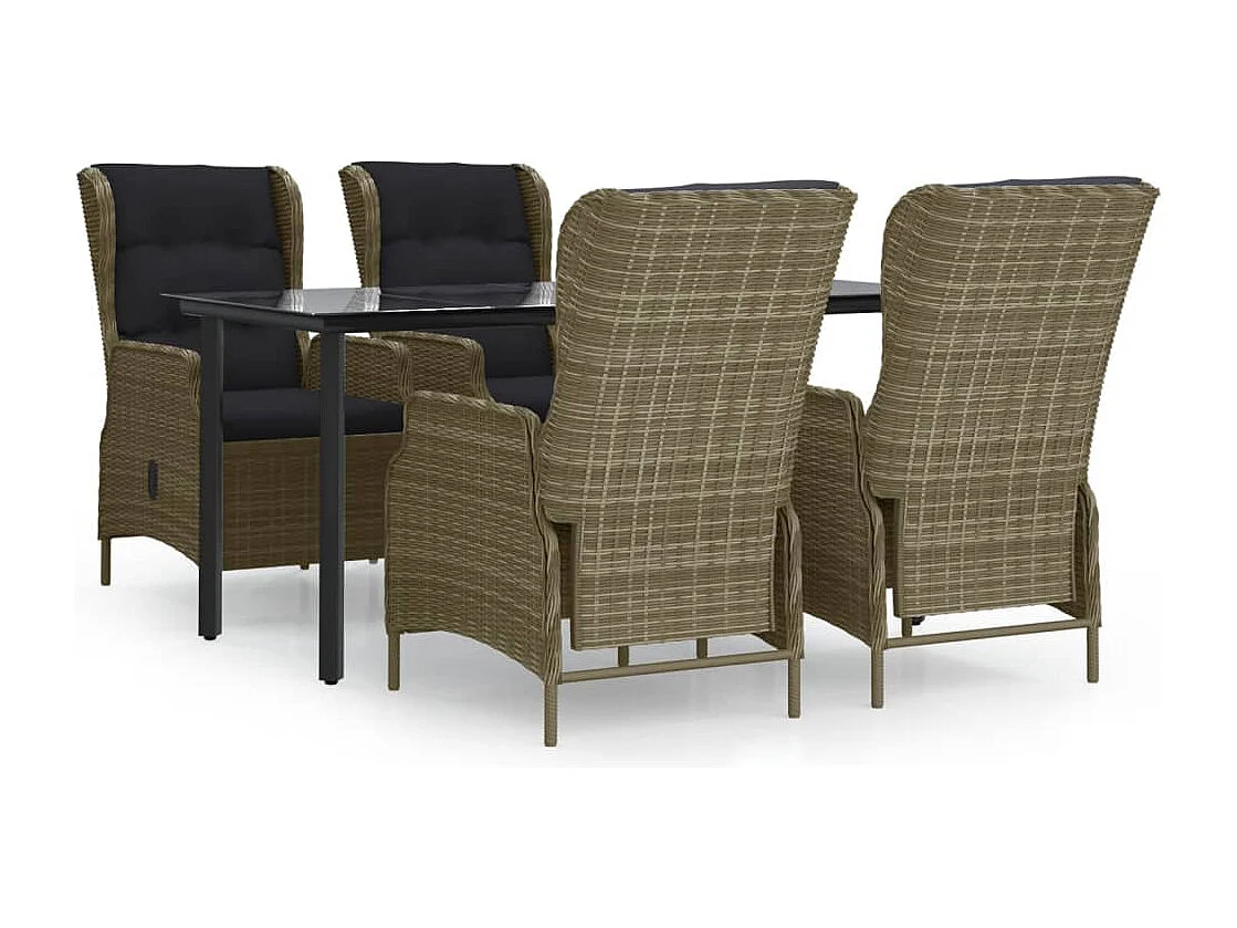 Conjunto de jantar de jardim de vime com resina marrom de 5 peças 02_0014315