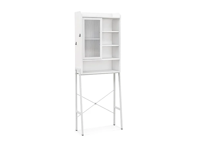 Mueble de baño sobre inodoro con puerta corredera de cristal mueble de almacenaje industrial estructura metálica estantes regulables 170 cm blanco 20_0004921