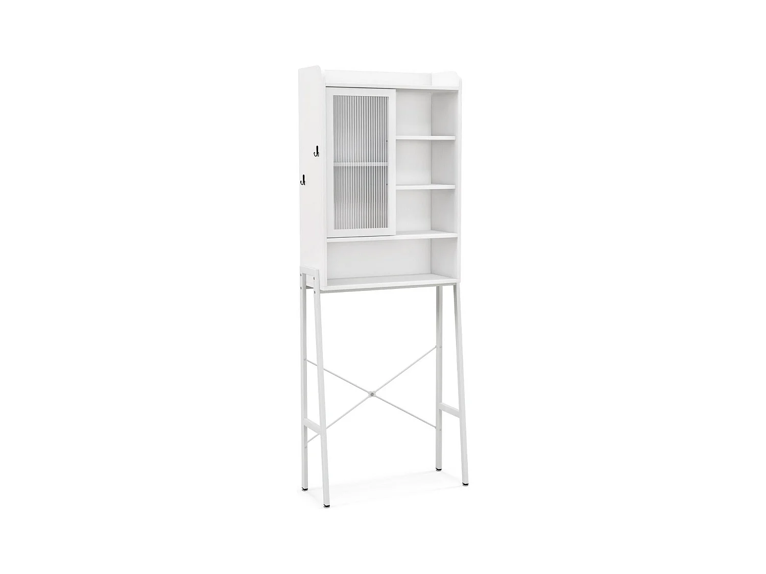 Mueble de baño sobre inodoro con puerta corredera de cristal mueble de almacenaje industrial estructura metálica estantes regulables 170 cm blanco 20_0004921