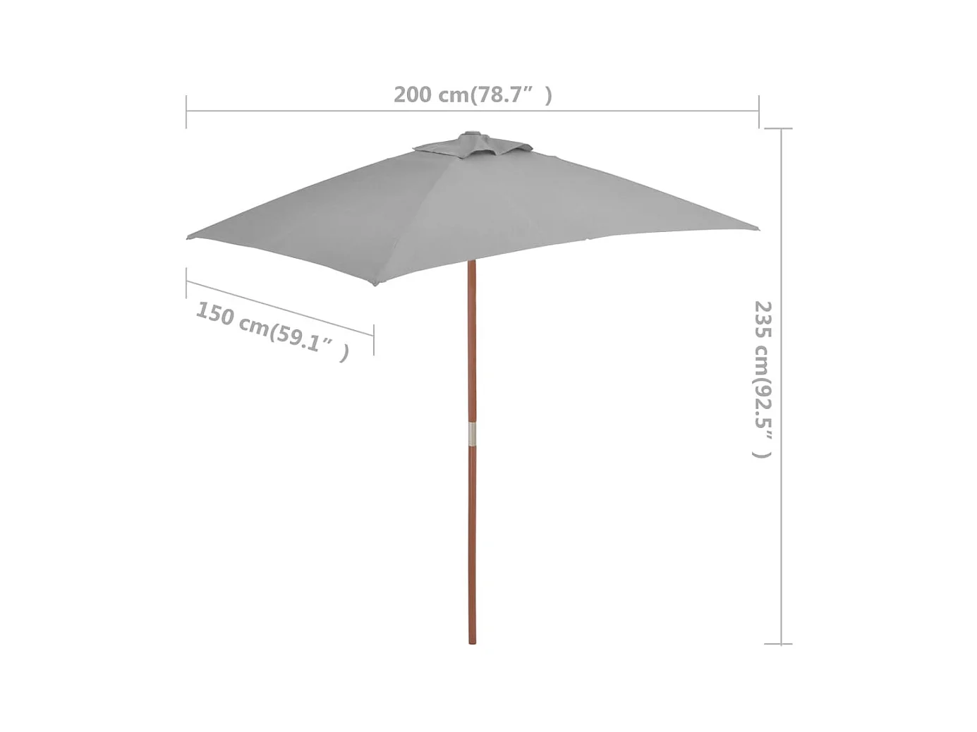 Parasol avec mât en bois marron 150 x 200 x 235 cm 02_0008109