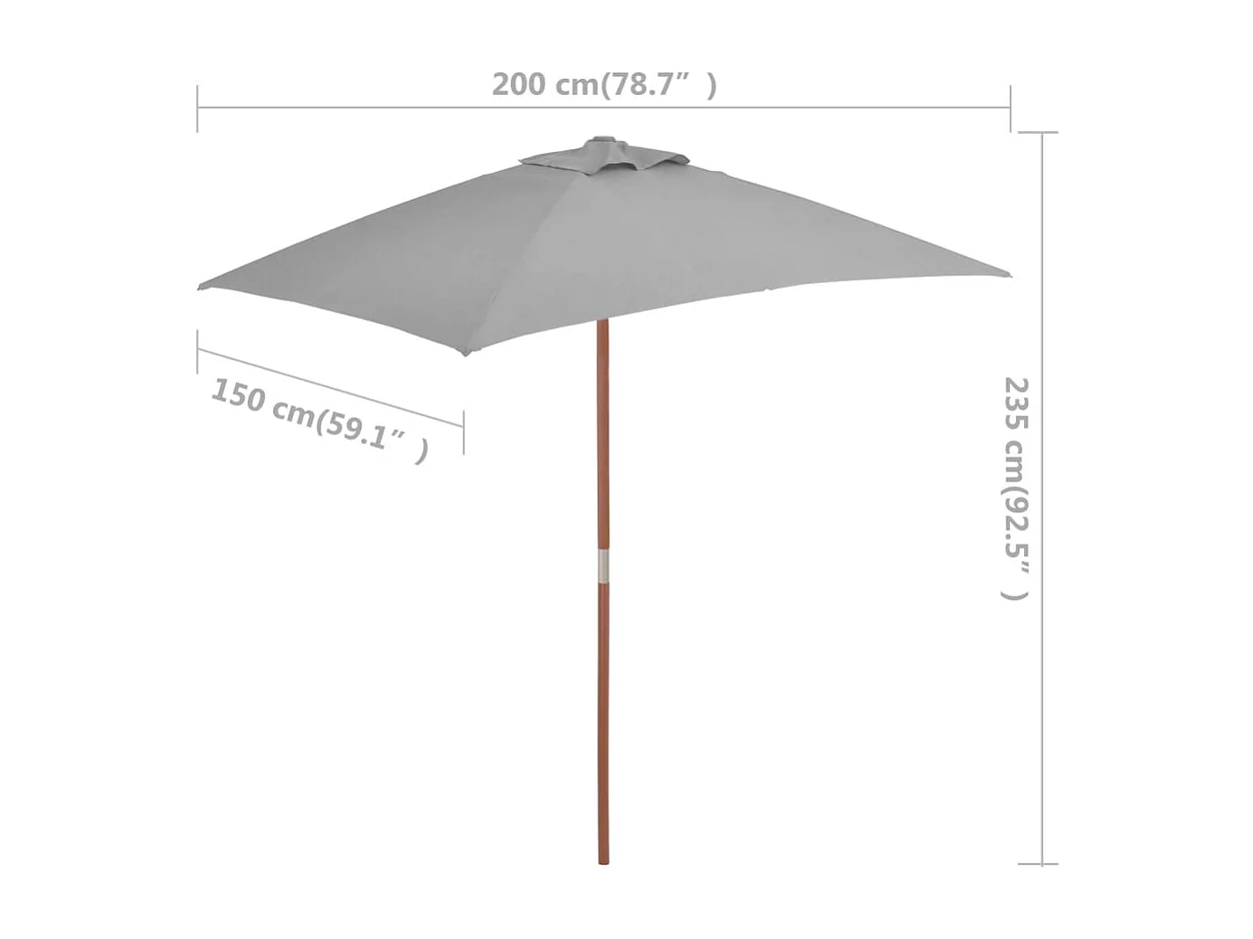 Parasol avec mât en bois marron 150 x 200 x 235 cm 02_0008109