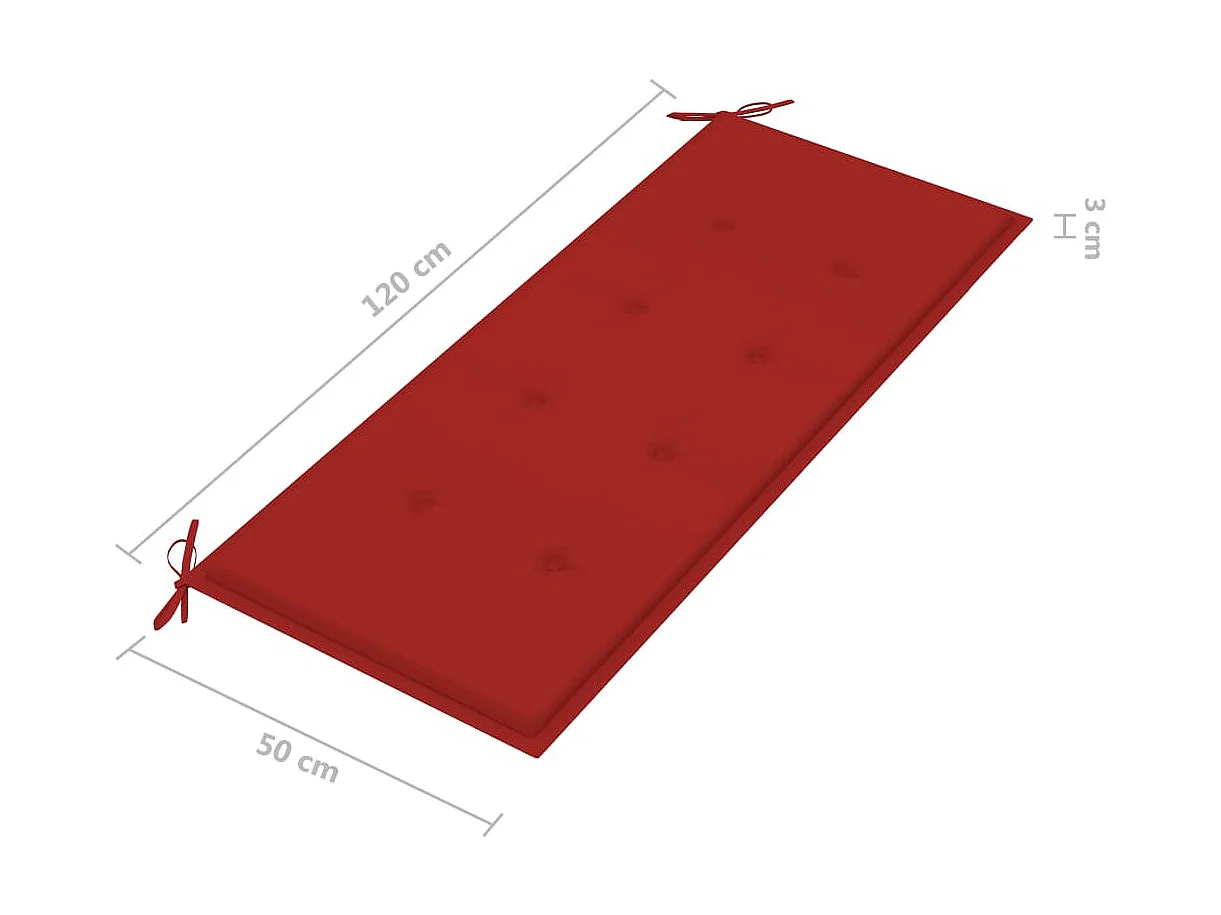 Banco de Jardín Muebles de Exterior para Patio Apilable Terraza y Cojín Rojo 1285 x 575 ​​x 90 cm Madera Maciza de Teca 02_0011680