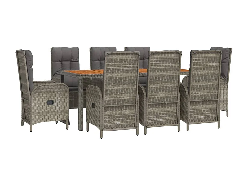Set da pranzo da giardino con mobili da esterno da 9 pezzi con cuscini grigi 02_0014073