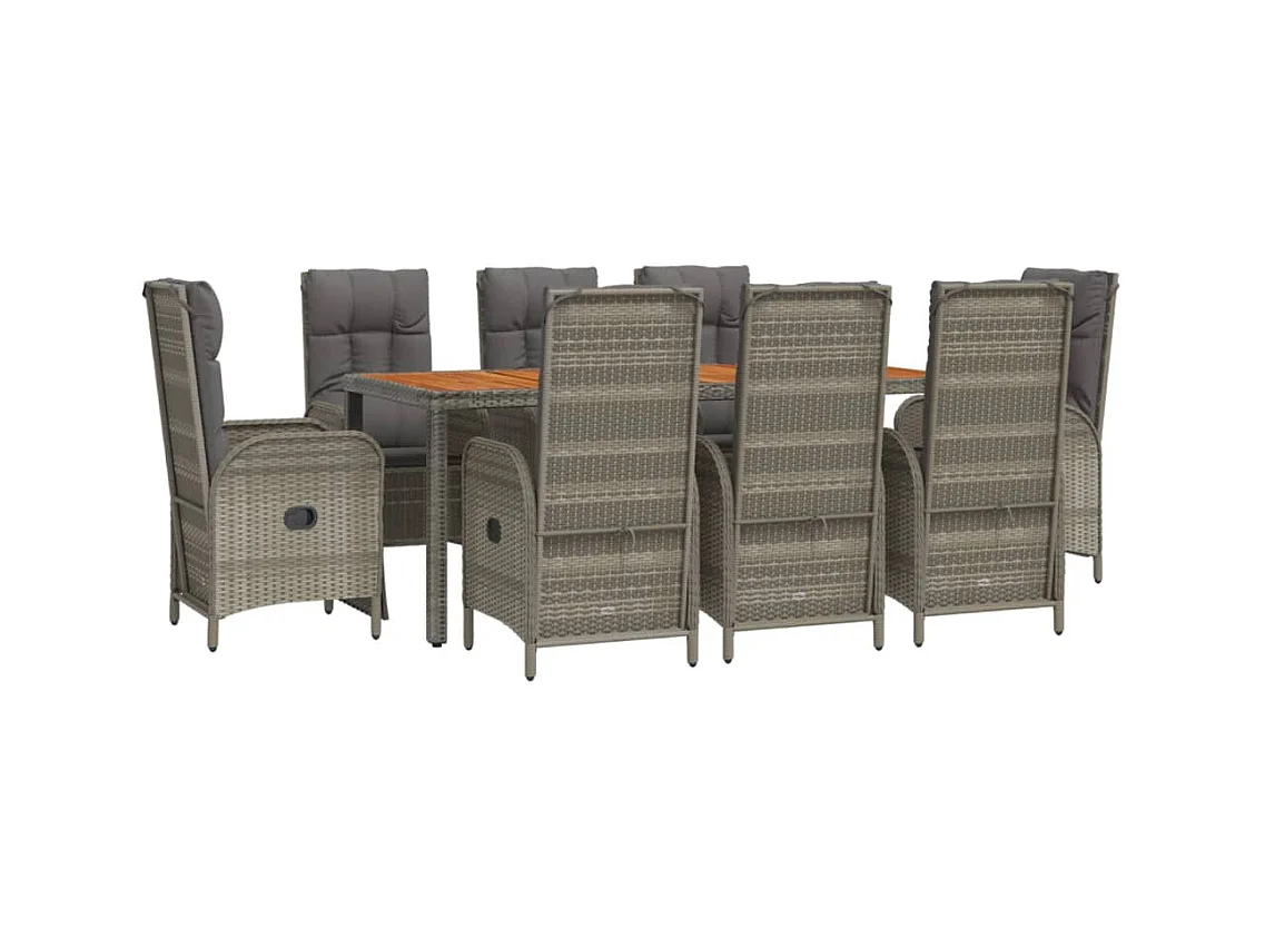 Conjunto de comedor de jardín de 9 piezas con cojines grises 02_0014073