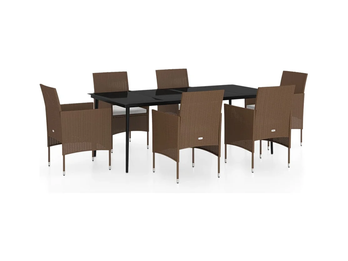 Cuscini per mobili da giardino per sala da pranzo 7 pezzi marrone/nero 02_0014623