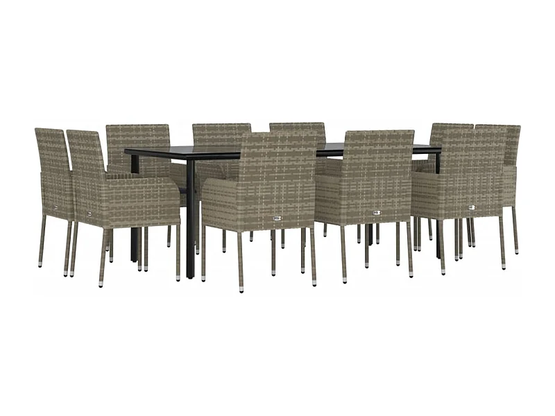 Conjunto de comedor de jardín de 11 piezas con cojines negros y grises 02_0014732