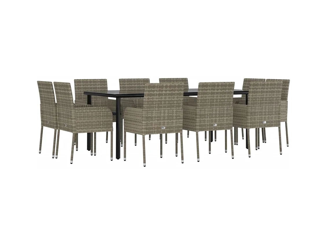 Conjunto de jantar de jardim de 11 peças com almofadas pretas e cinza 02_0014732