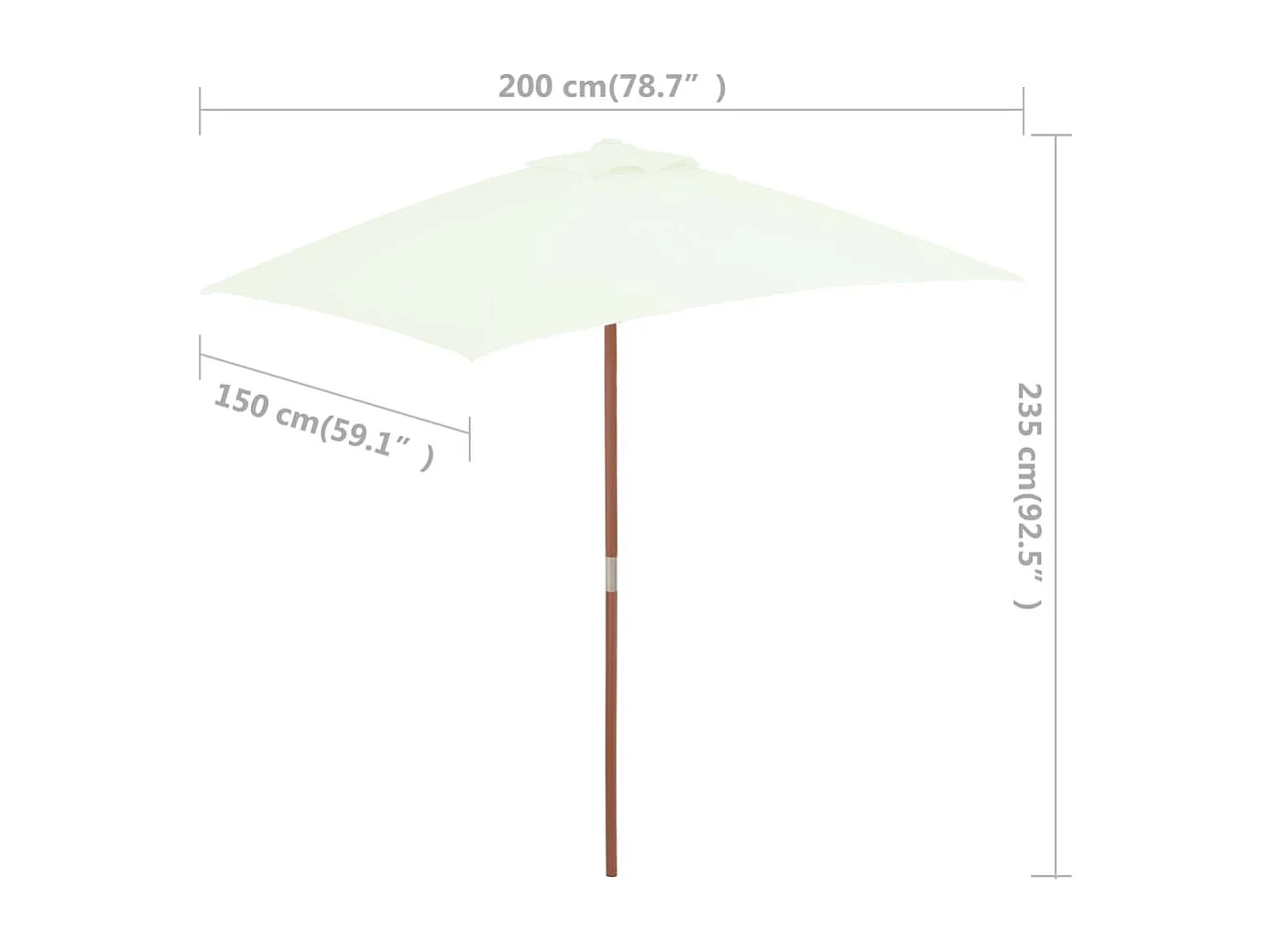 Parasol avec mât en bois marron 150 x 200 x 235 cm 02_0008111