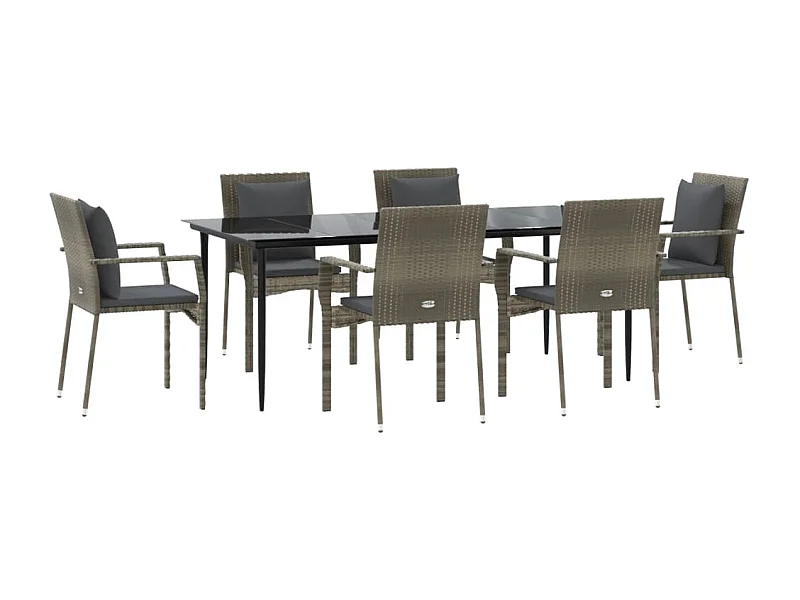 Muebles de comedor y cojines de jardín 7 piezas ratán negro y gris 02_0014905