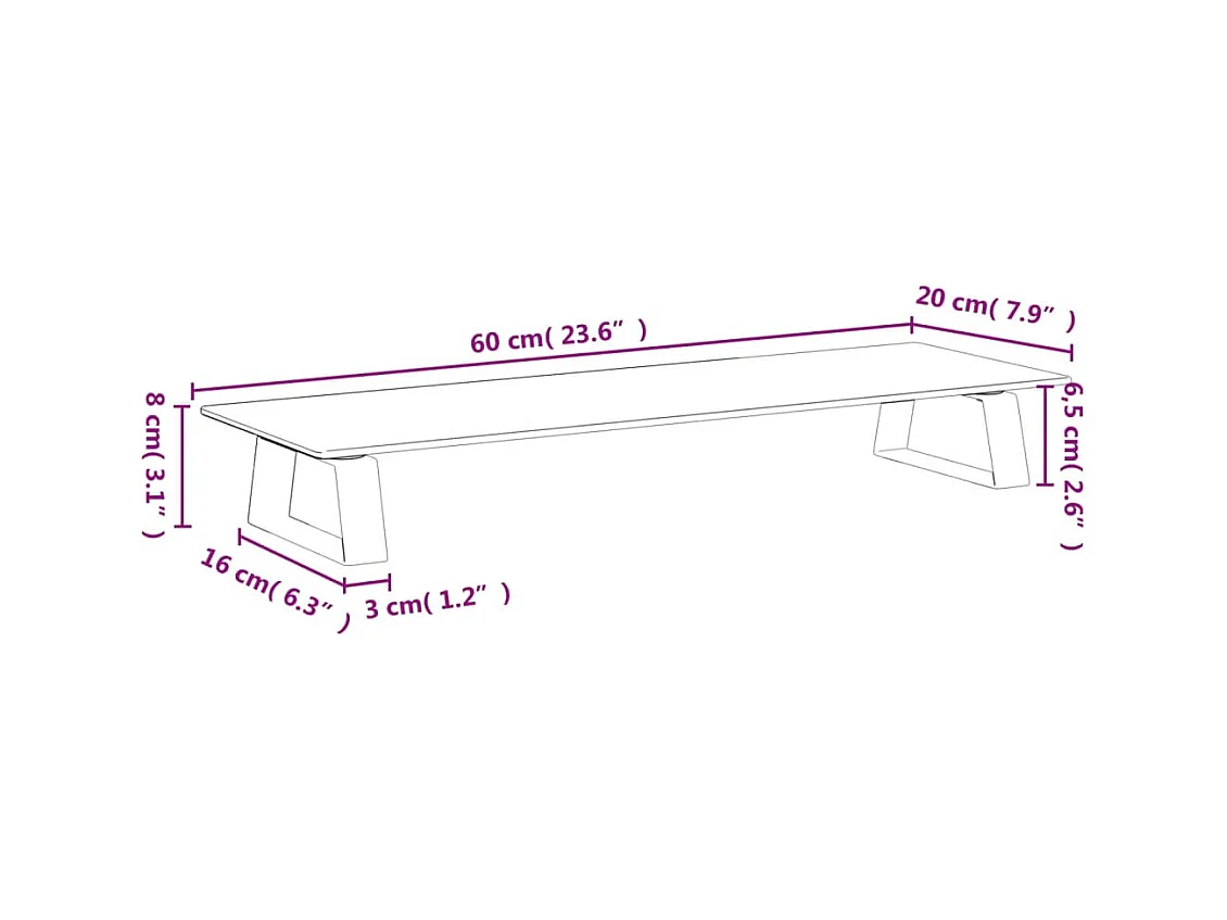 Mesa de escritorio para monitor mueble 60 x 20 x 8 cm cristal templado y metal blanco 02_0044896