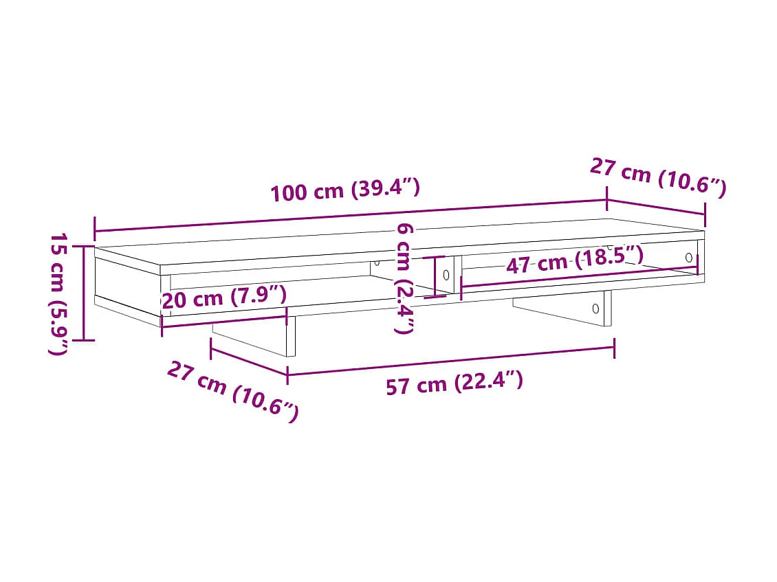 Support de moniteur table bois marron 100 x 27 x 15 cm 02_0044840