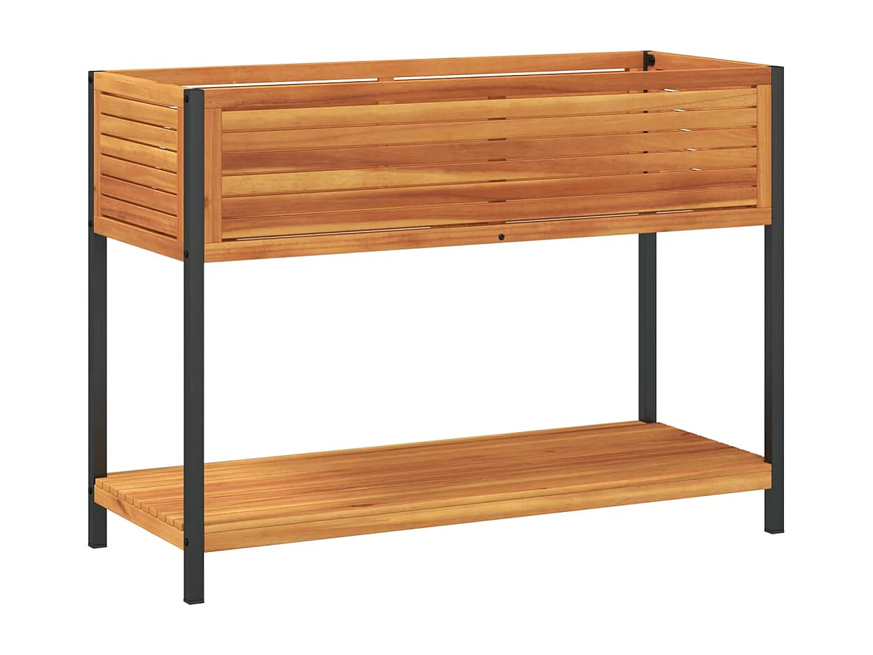 Fioriera rialzata per giardino terrazza e mensola 110 x 45 x 80 cm in legno massello di acacia e acciaio marrone 02_0038611