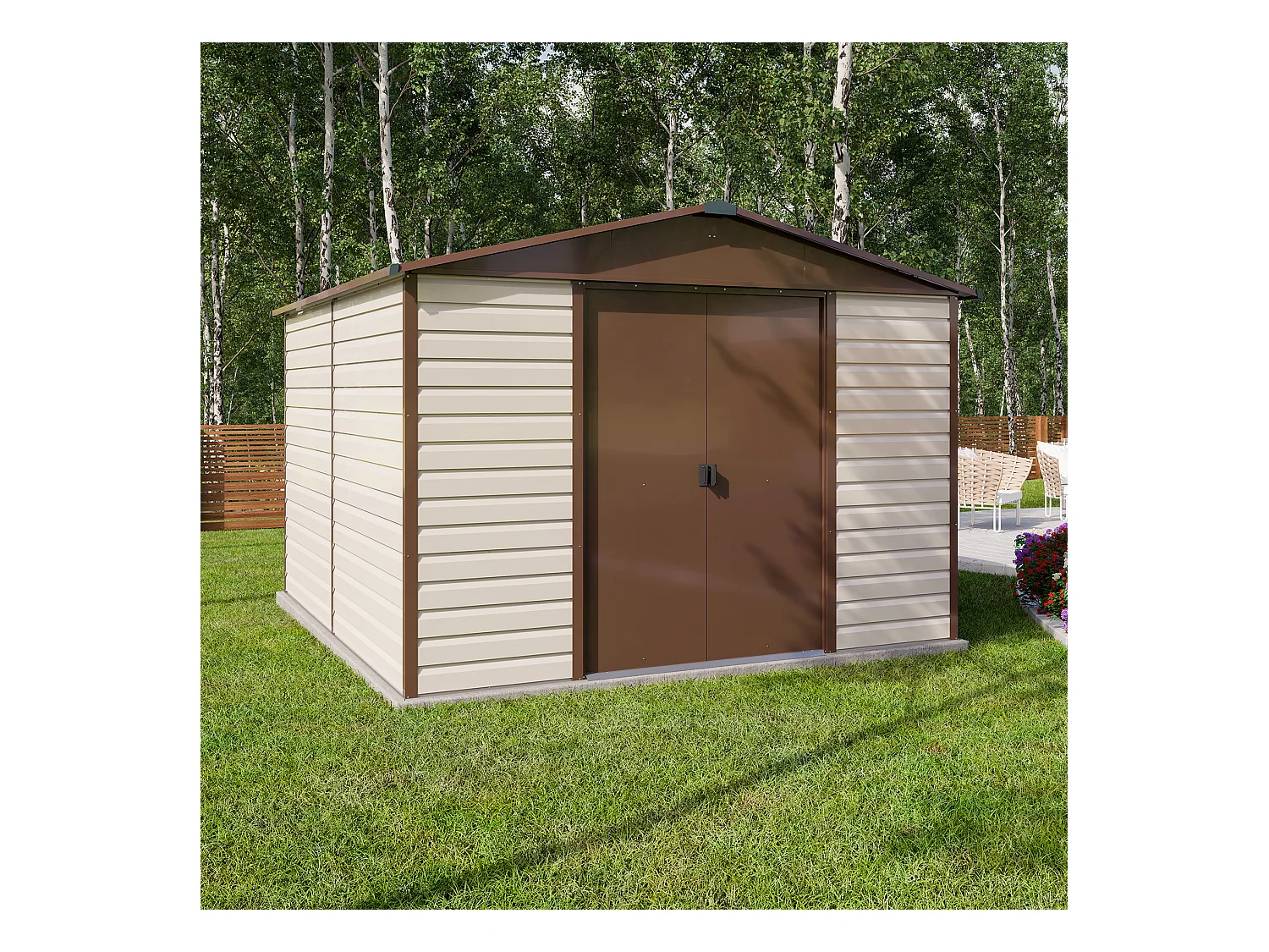 Yardmaster Abri de jardin métal beige et marron 11,39m² - 1012tbsl