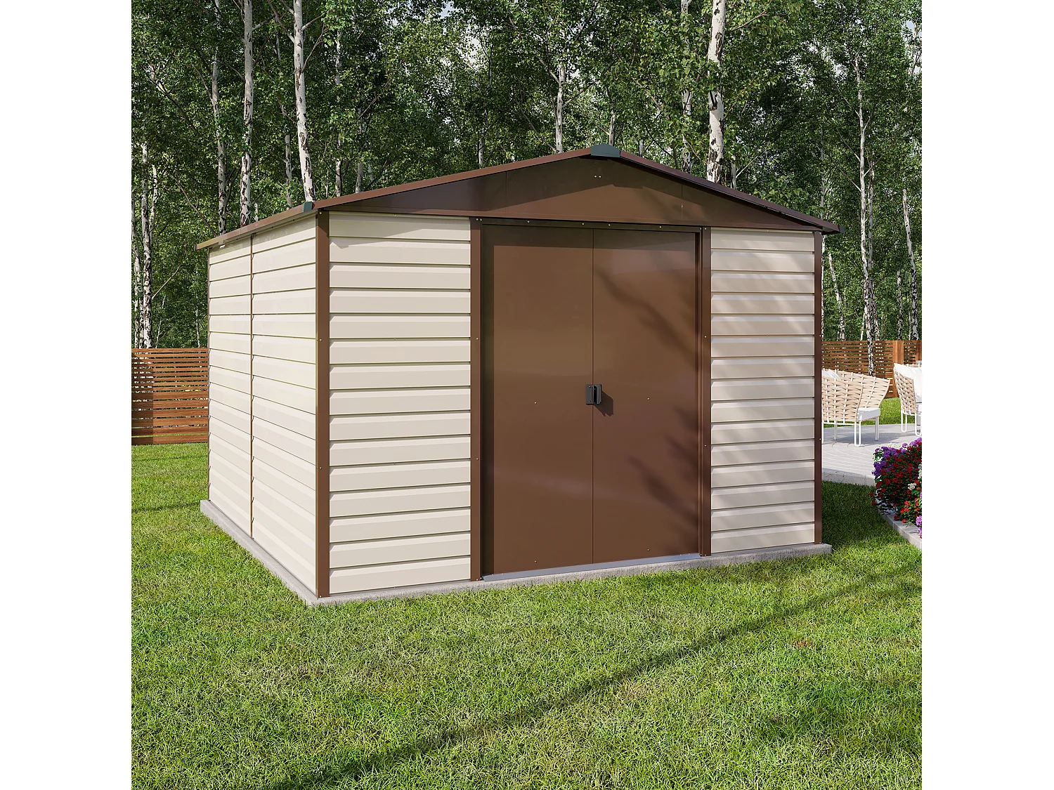 Yardmaster Abri de jardin métal beige et marron 11,39m² - 1012tbsl