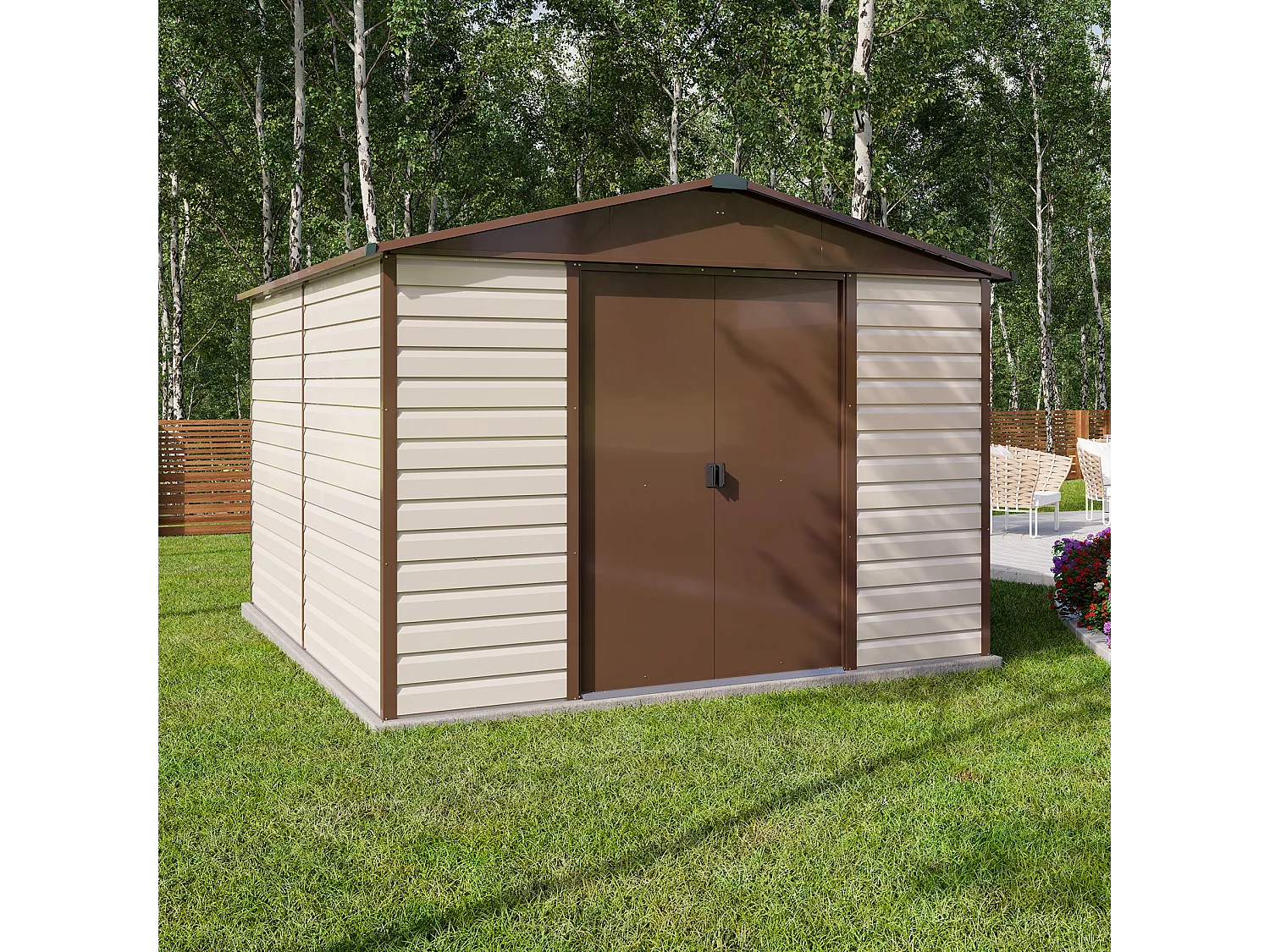 Yardmaster Abri de jardin métal beige et marron 11,39m² - 1012tbsl