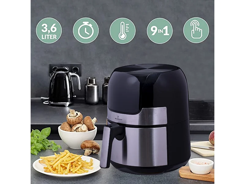 Just Perfecto JL-23: 1400W - Ecran tactile LED Friteuse à air chaud avec plaque grill S/S - 3.5L