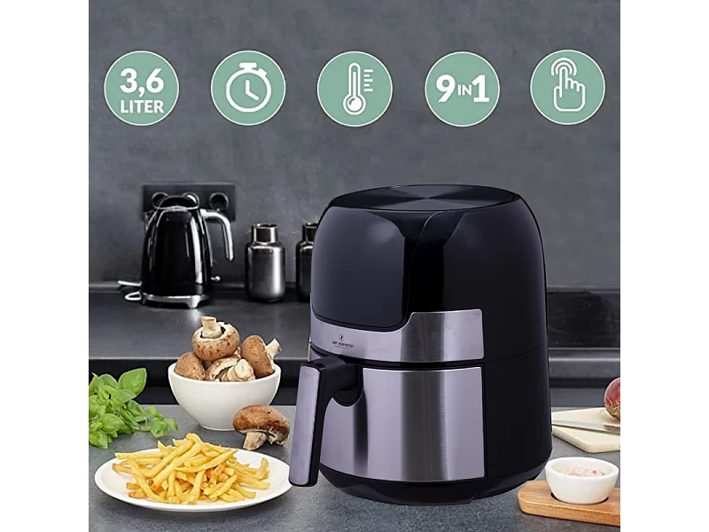 Just Perfecto JL-23: 1400W - Ecran tactile LED Friteuse à air chaud avec plaque grill S/S - 3.5L