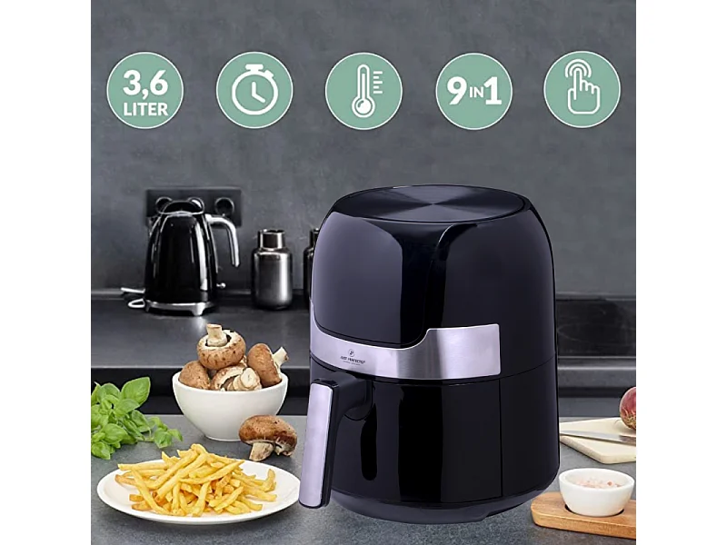 Just Perfecto JL-22 : Friteuse à air chaud de 1400W avec écran tactile LED et plaque de gril - 3.5L