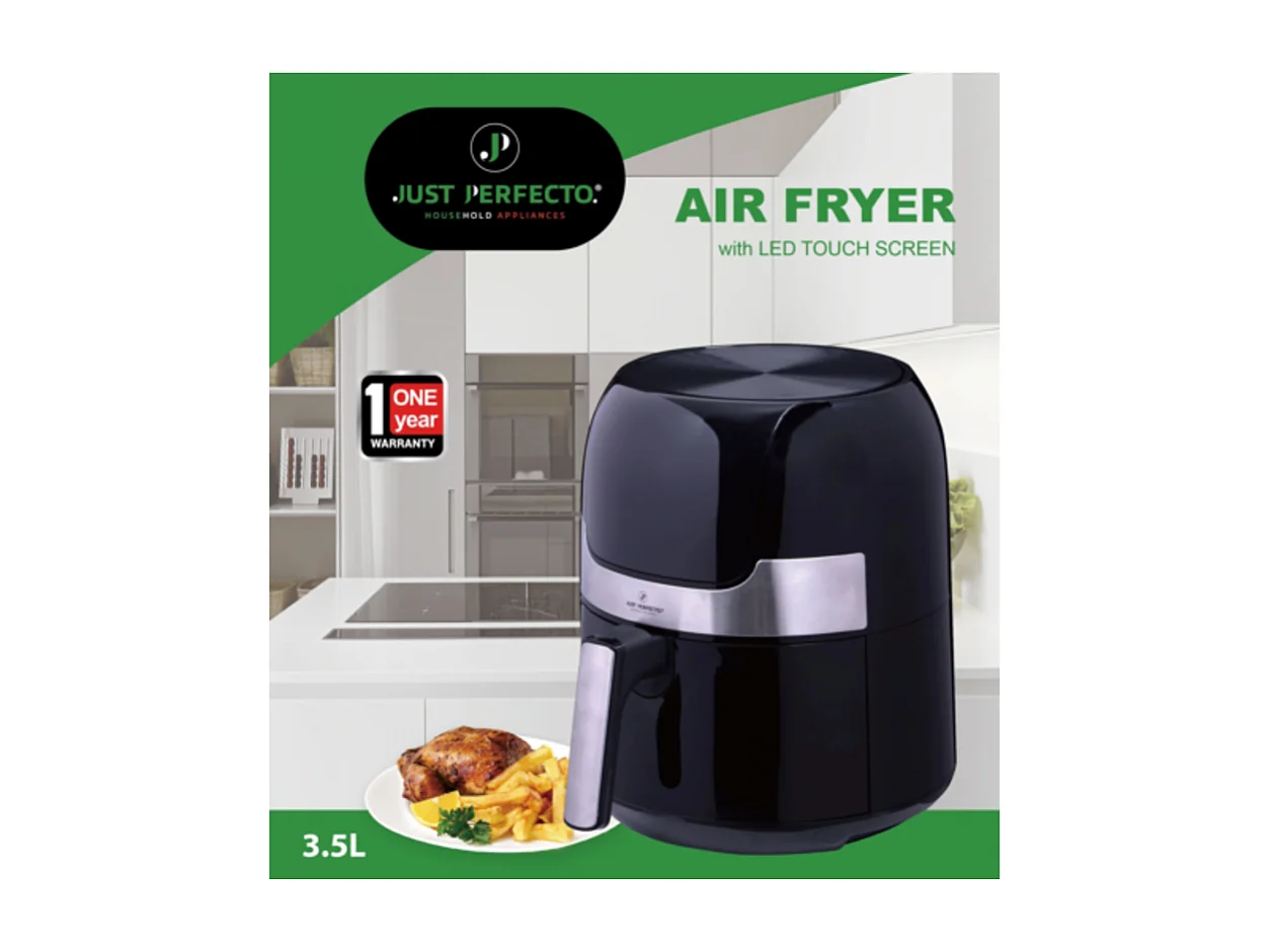 Just Perfecto JL-22 : Friteuse à air chaud de 1400W avec écran tactile LED et plaque de gril - 3.5L