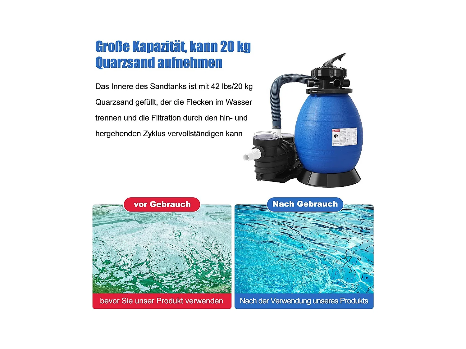 Pompe de filtration à sable intégrée Noir et bleu 61x47,5x53cm