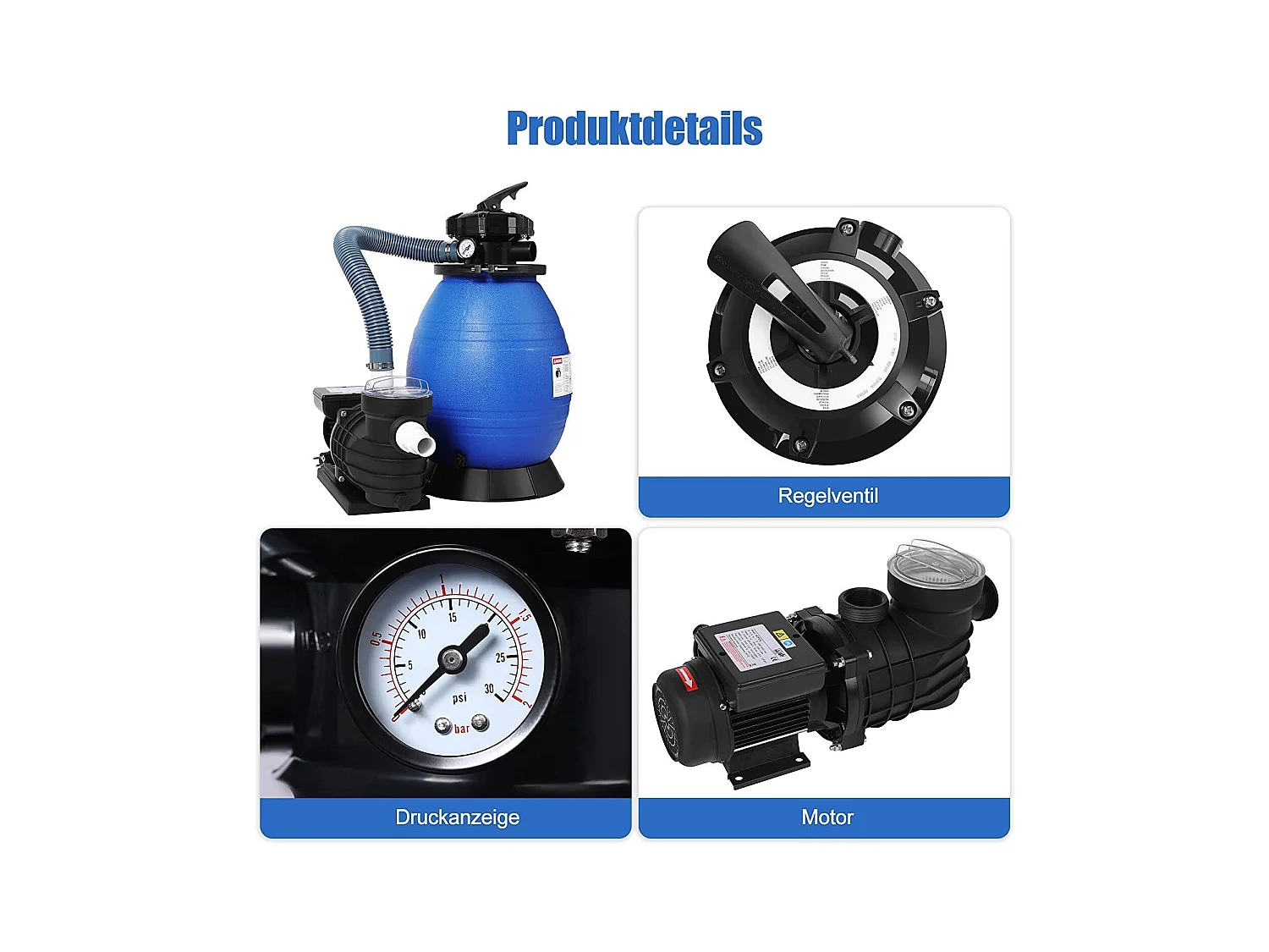 Pompe de filtration à sable intégrée Noir et bleu 61x47,5x53cm