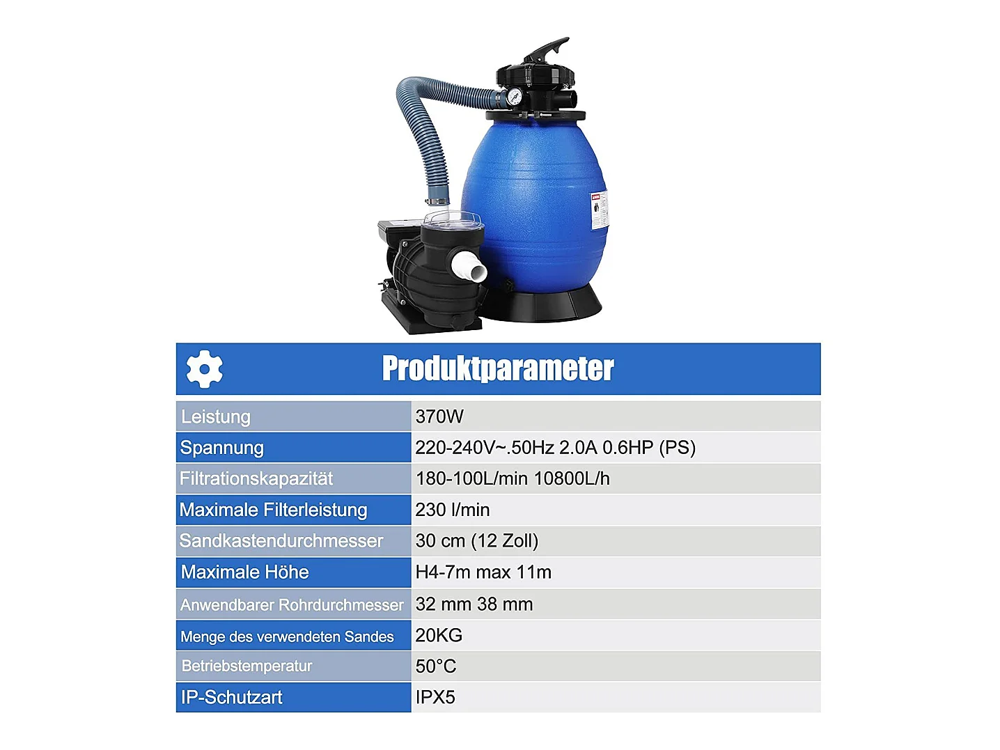 Pompe de filtration à sable intégrée Noir et bleu 61x47,5x53cm