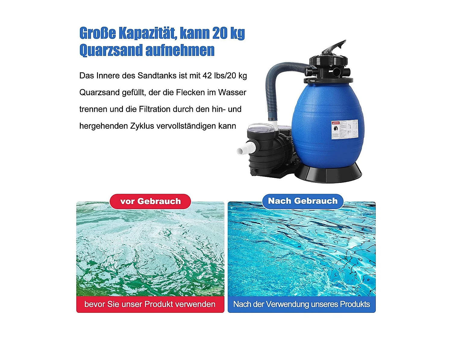 Pompe de filtration à sable intégrée Noir et bleu 61x47,5x53cm