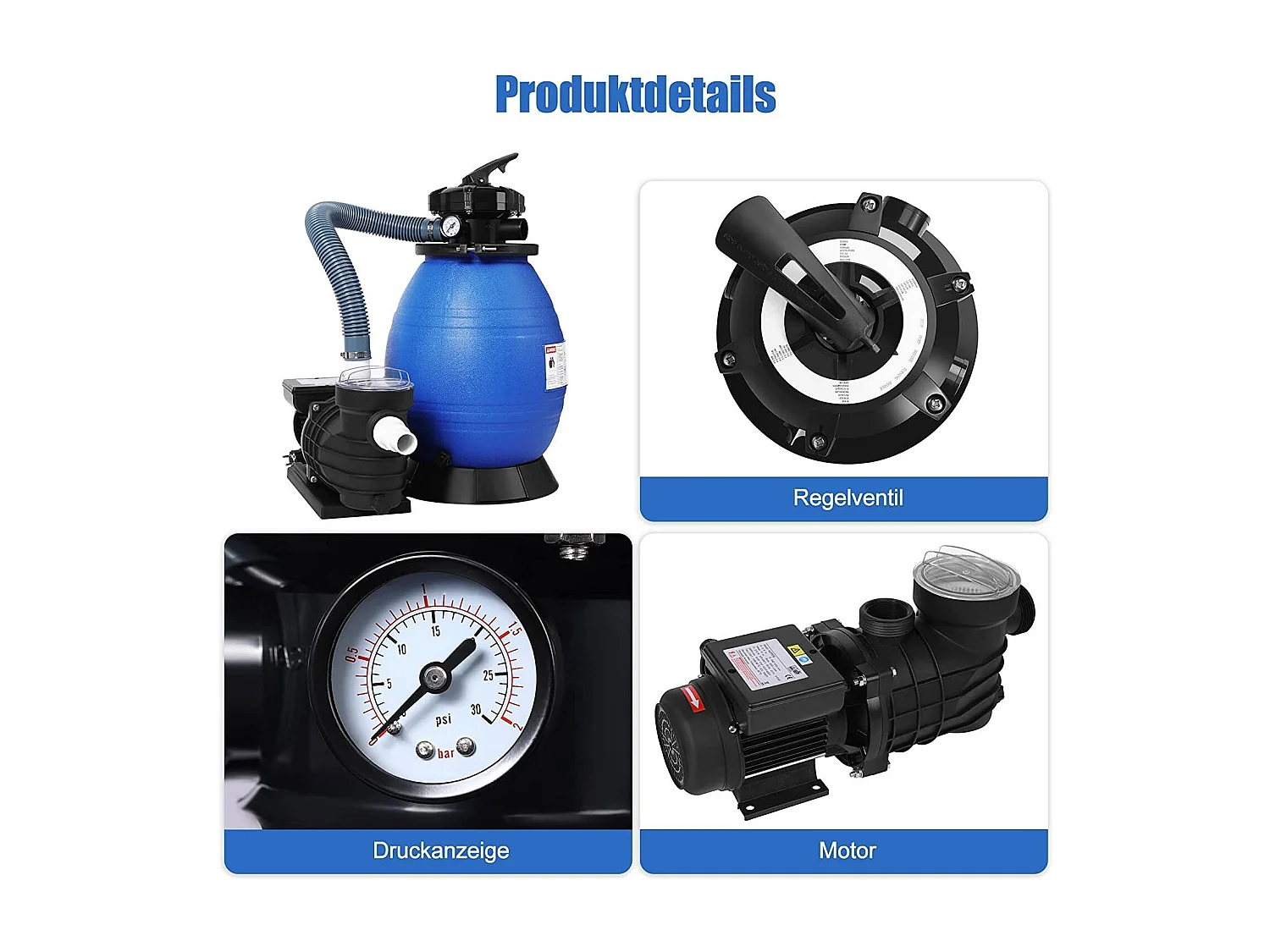 Pompe de filtration à sable intégrée Noir et bleu 61x47,5x53cm