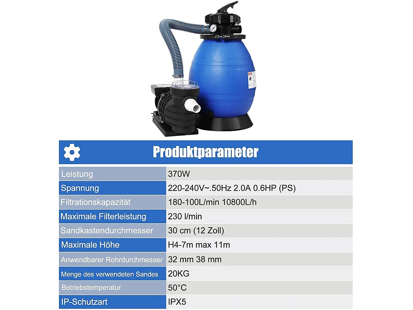 Pompe de filtration à sable intégrée Noir et bleu 61x47,5x53cm