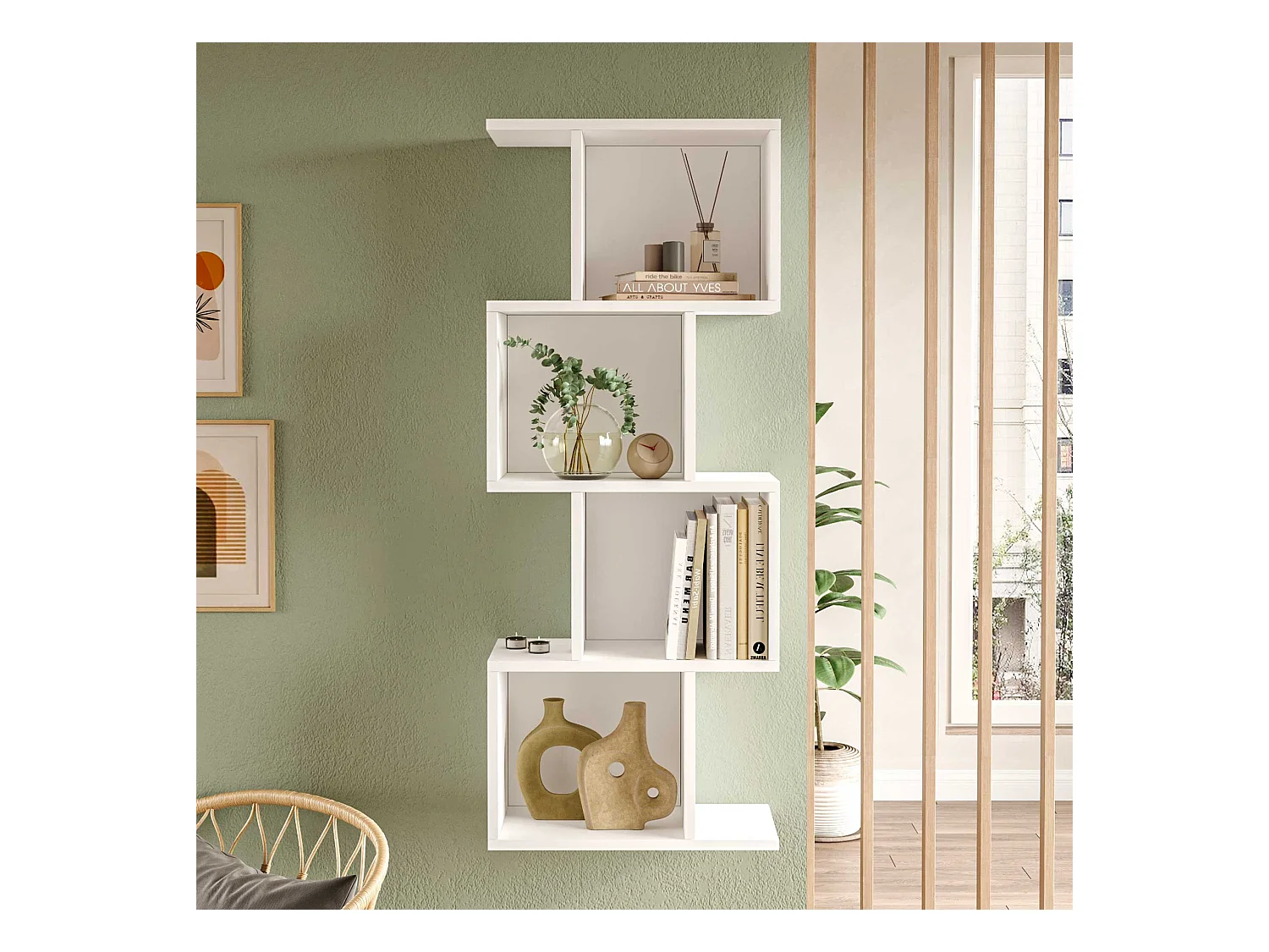 Bibliothèque murale Rebecca Mobili Balay 125x50x25 Panneau de particules Blanc Moderne