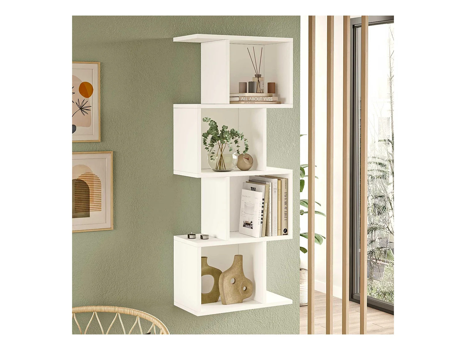 Bibliothèque murale Rebecca Mobili Balay 125x50x25 Panneau de particules Blanc Moderne