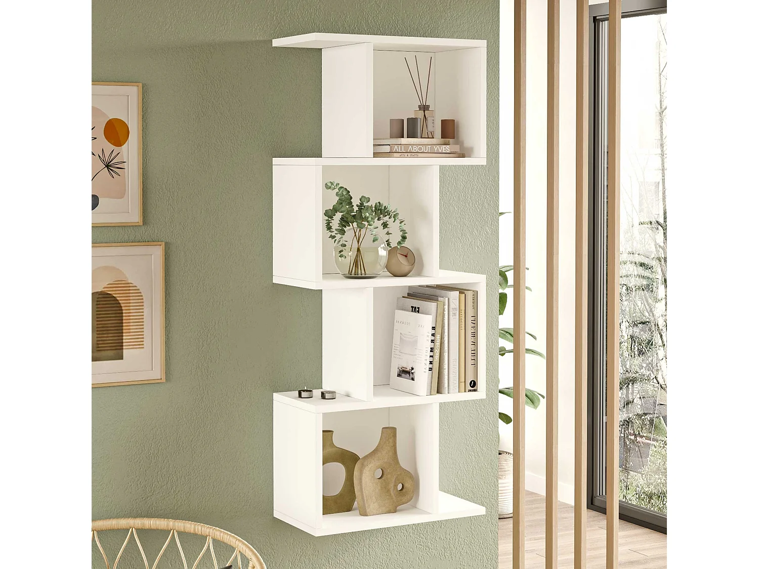 Libreria Pensile Rebecca Mobili Balay 125x50x25 Truciolato Bianco Moderno