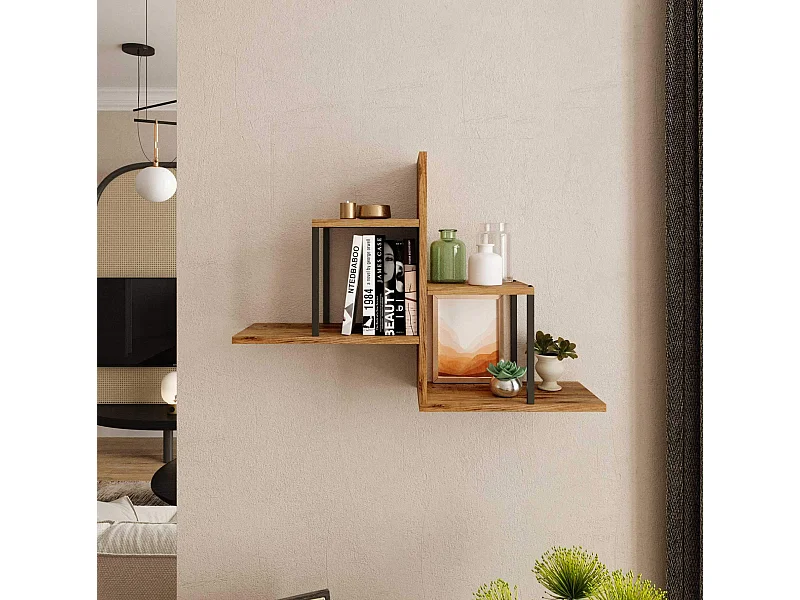 Scaffale da Parete Rebecca Mobili Tamre 62x89x22 Truciolato Ferro Marrone Grigio Scuro Moderno