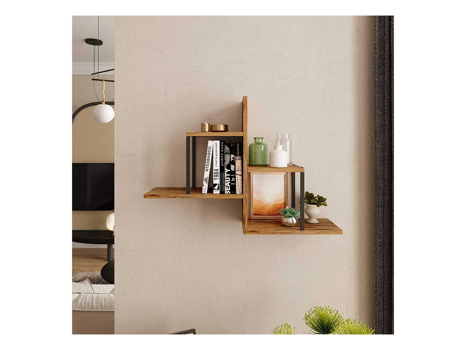 Scaffale da Parete Rebecca Mobili Tamre 62x89x22 Truciolato Ferro Marrone Grigio Scuro Moderno