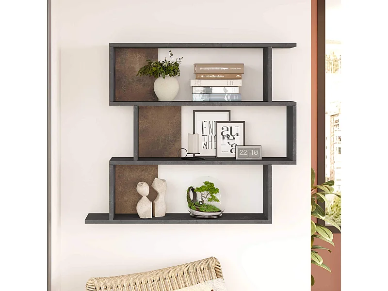 Libreria Pensile Rebecca Mobili Dalrae 88x104x27 Truciolato Grigio Cemento Moderno