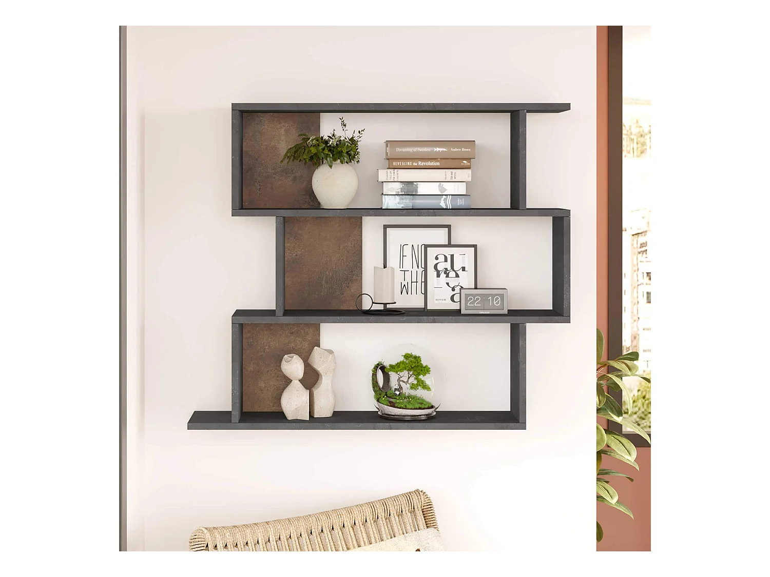Libreria Pensile Rebecca Mobili Dalrae 88x104x27 Truciolato Grigio Cemento Moderno