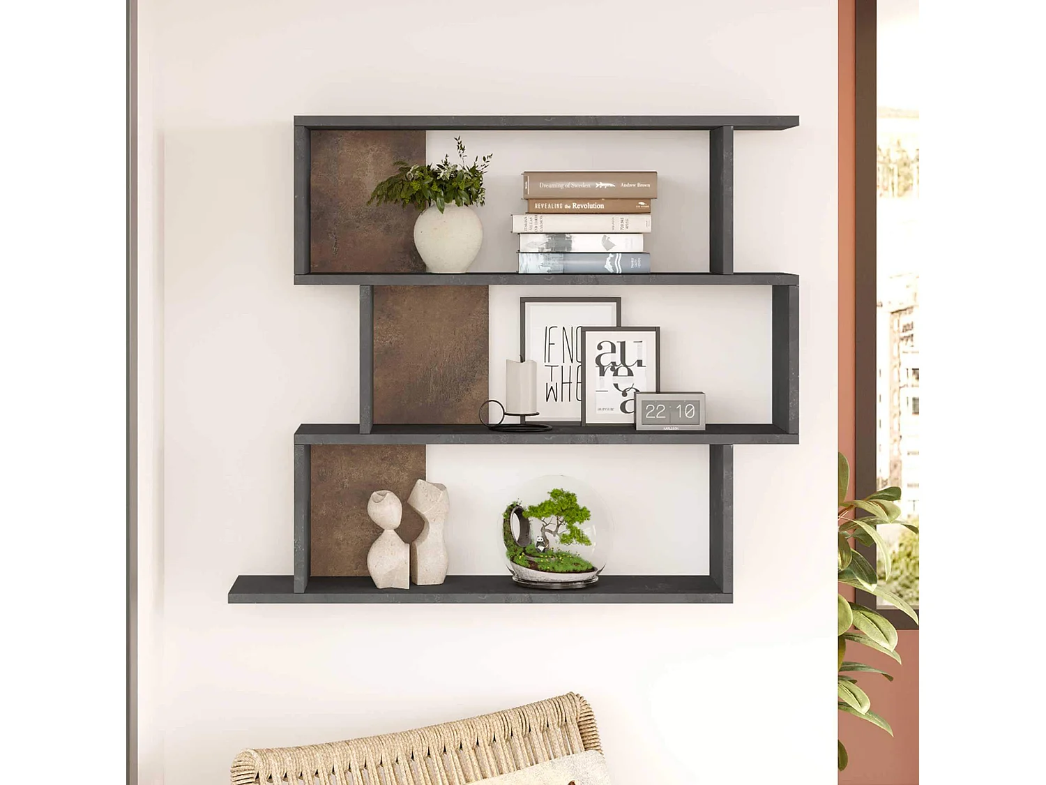 Estantería de Pared Rebecca Mobili Dalrae 88x104x27 Tablero de partículas Gris Cemento Moderno