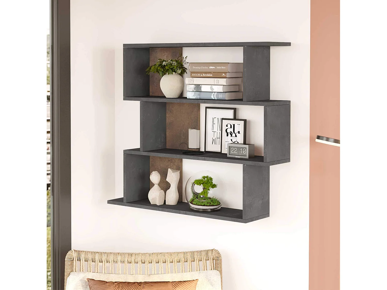 Estantería de Pared Rebecca Mobili Dalrae 88x104x27 Tablero de partículas Gris Cemento Moderno