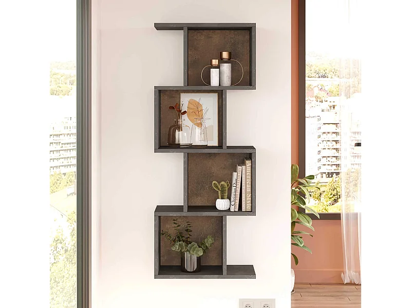 Libreria Pensile Rebecca Mobili Halleria 125x50x25 Truciolato Grigio Cemento  Moderno