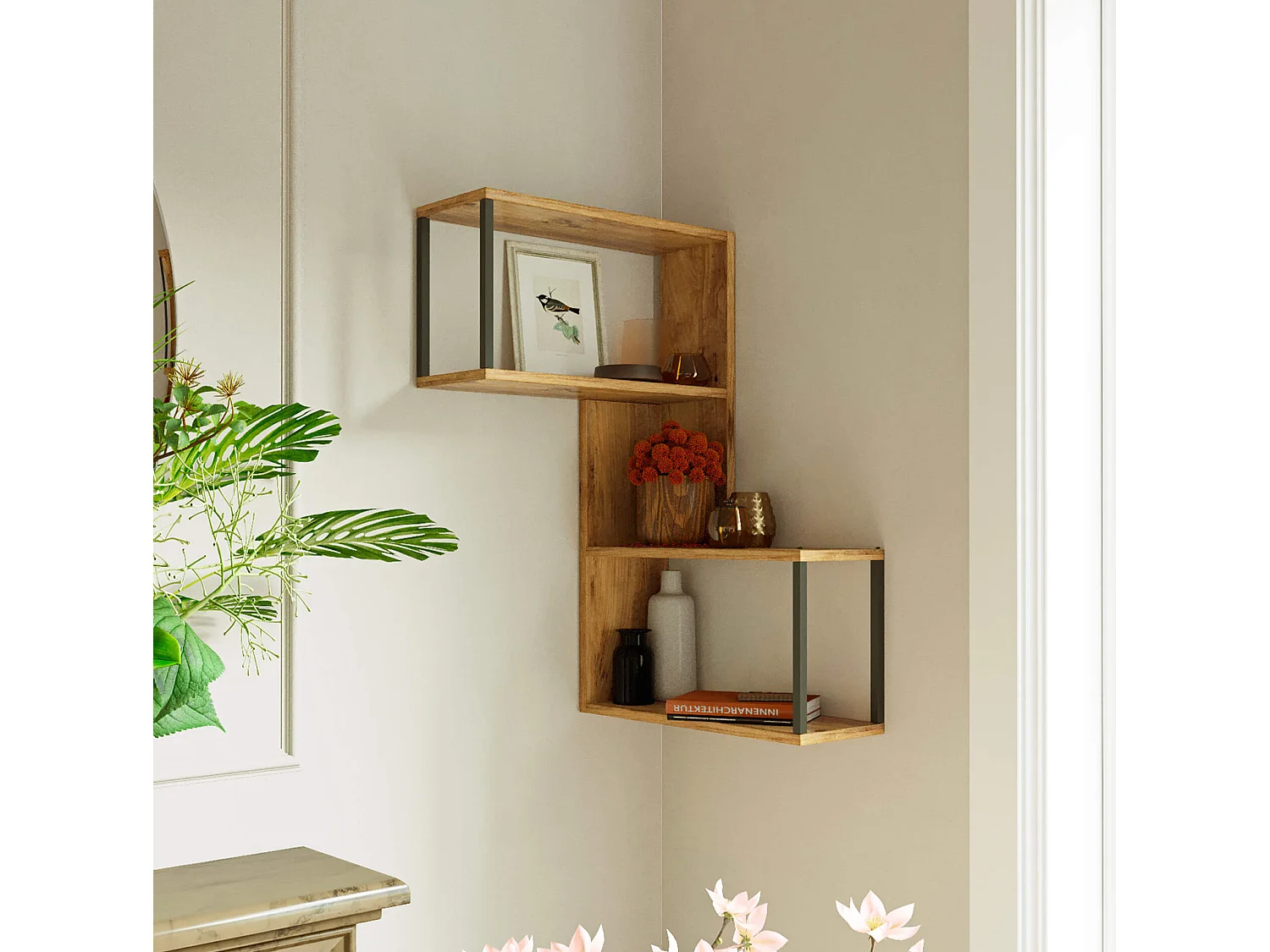 Étagère murale Rebecca Mobili Jepang 85x53,5x19,5 Panneau de particules Fer Marron Gris Foncé Moderne