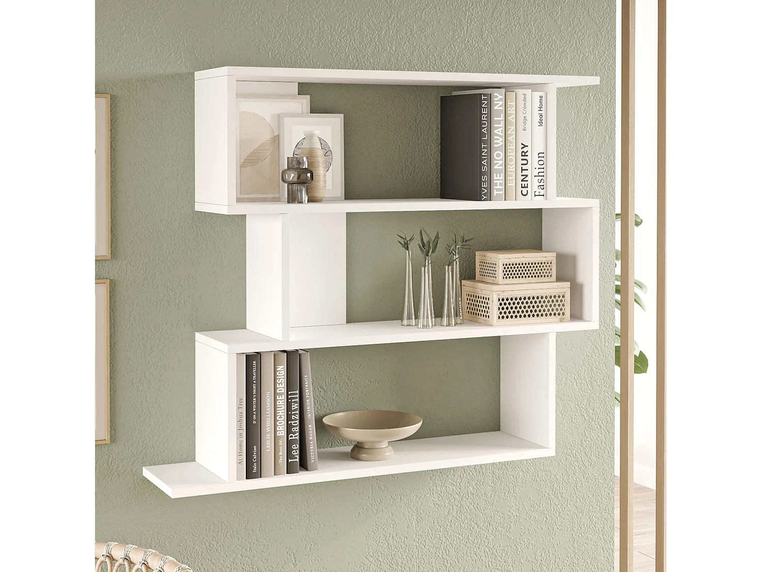 Bibliothèque murale Rebecca Mobili Shair 88x104x27 Panneau de particules Blanc Moderne