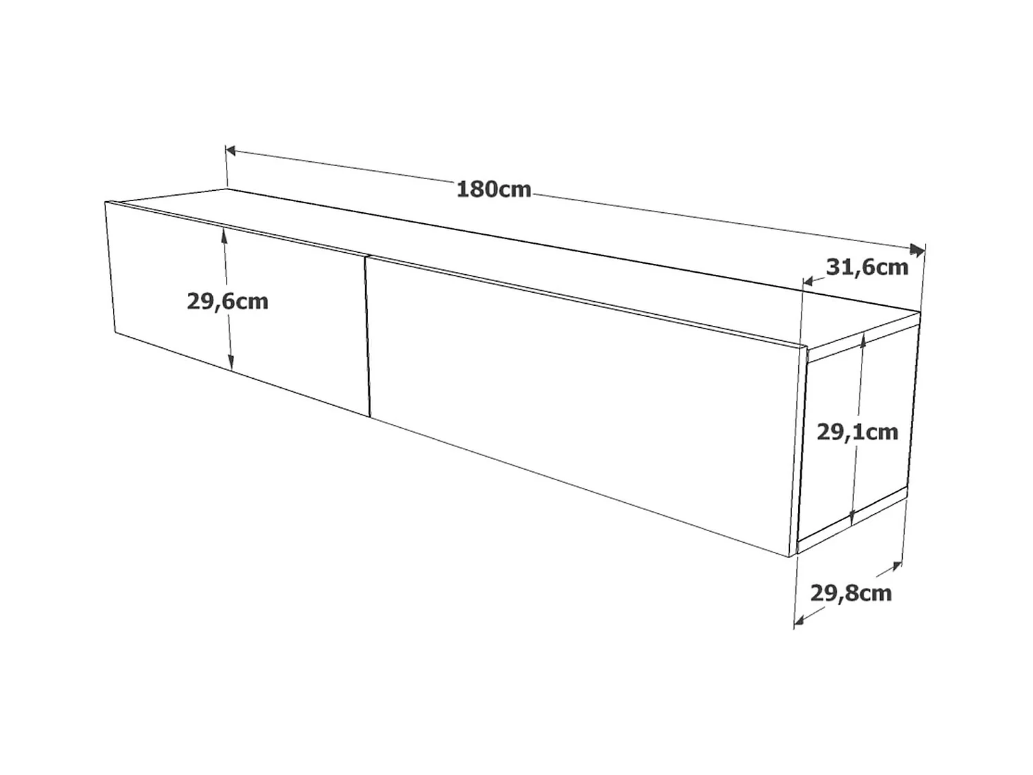 Mobile TV Sospeso Rebecca Mobili Kasuri 29,5x180x31,5 Truciolato Rovere Chiaro Bianco Moderno