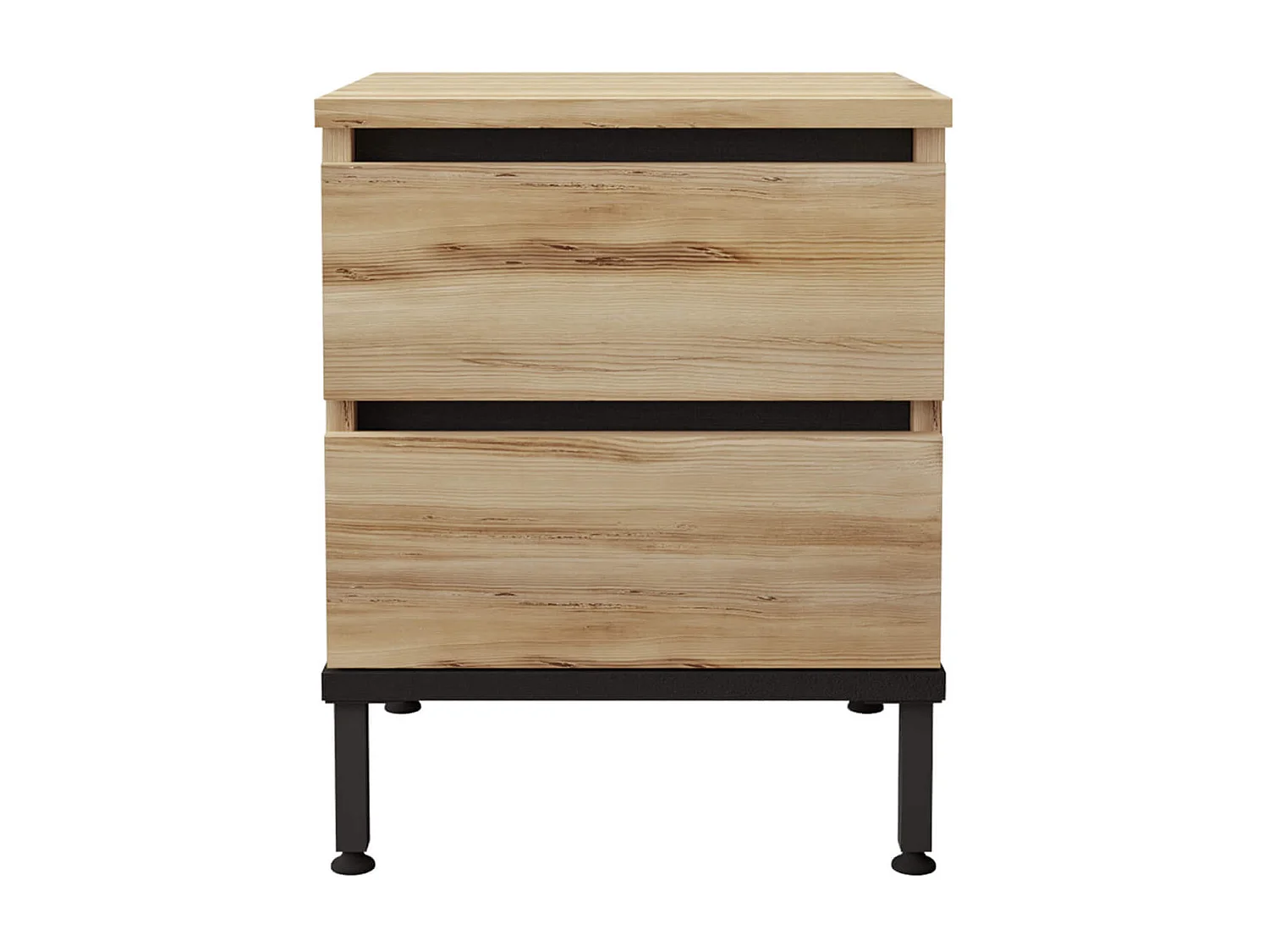 Table de nuit 2 tiroirs Rebecca Mobili Zatar 49x40x35,5 Panneau de particules Fer Chêne Clair Noir Moderne