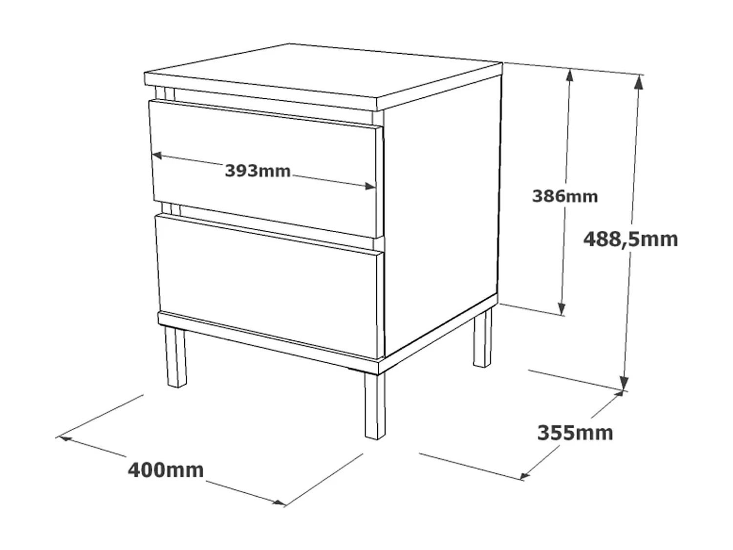Table de nuit 2 tiroirs Rebecca Mobili Zatar 49x40x35,5 Panneau de particules Fer Chêne Clair Noir Moderne
