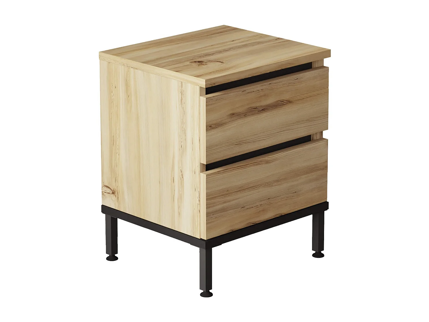 Table de nuit 2 tiroirs Rebecca Mobili Zatar 49x40x35,5 Panneau de particules Fer Chêne Clair Noir Moderne