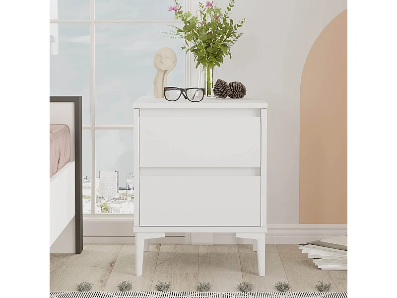 Comodino 2 Cassetti Rebecca Mobili Hayl 58,5x45x45 Truciolato PVC Bianco Moderno