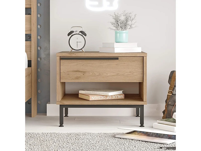 Comodino 1 Cassetto Rebecca Mobili Jeera 53,5x42,5x44,5 Truciolato Ferro Marrone Grigio Scuro Moderno