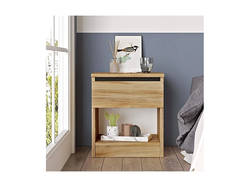 Table de nuit 1 tiroir Rebecca Mobili Marzeh 46,5x40x35,5 Panneau de particules Chêne Clair Moderne