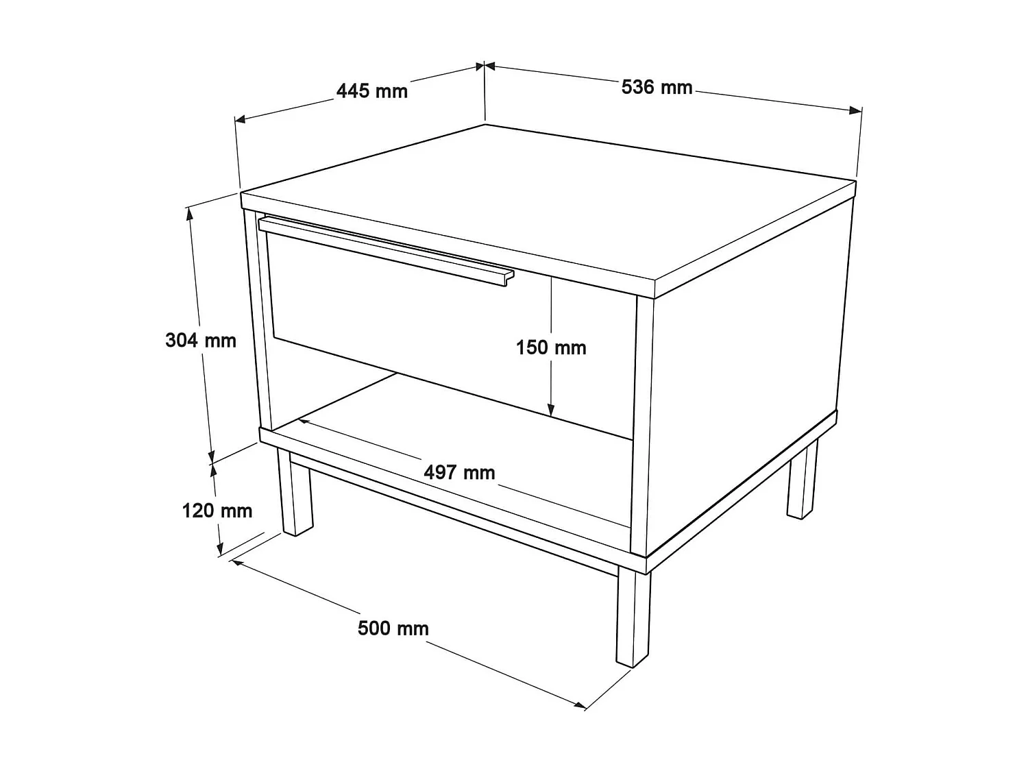 Table de nuit 1 tiroir Rebecca Mobili Sabbar 53,5x42,5x44,5 Panneau de particules Fer Blanc Gris Foncé Moderne